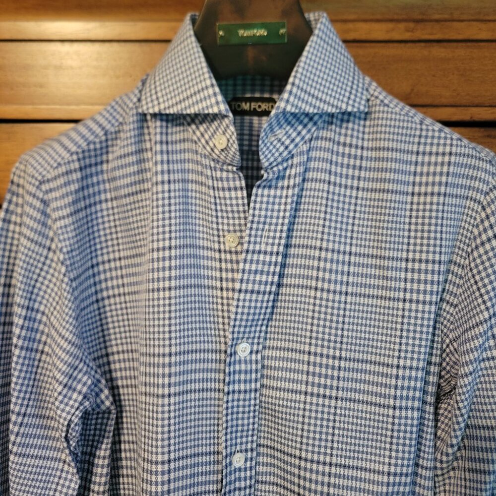 TOM FORD MENS DRESS SHIRT Blue and white checkered 38 SIZE